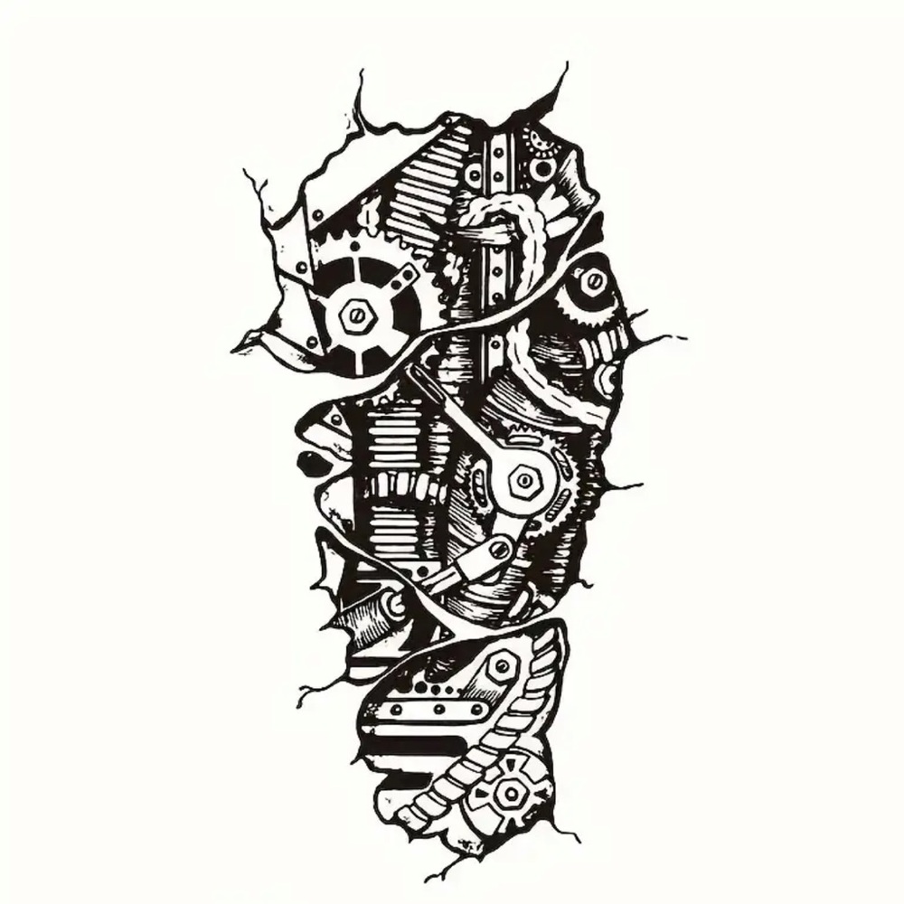 Tattoo, Steampunk Gear Design Temporary Tattoo, NEW, Halloween, Robot Style